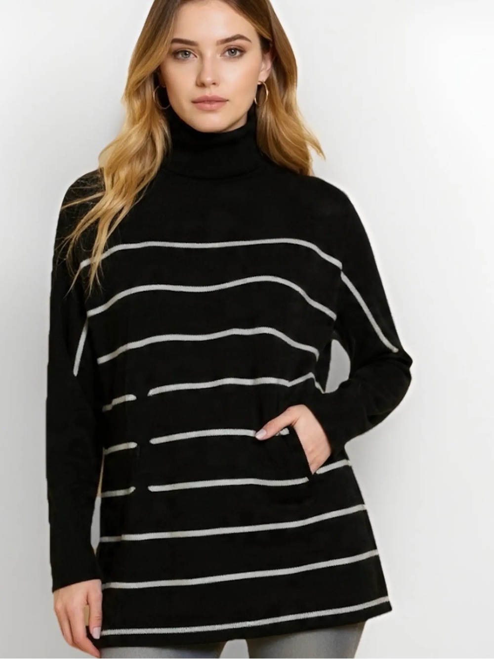 Garnet Hill • Wool/Cashmere Striped Turtleneck Tunic